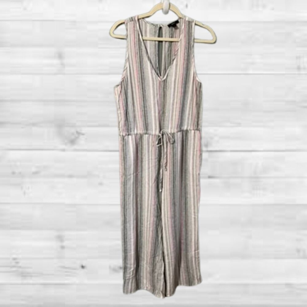 DREW Anthropologie Striped Sleeveless Linen Jumpsuit, Multi Color Summer Romper